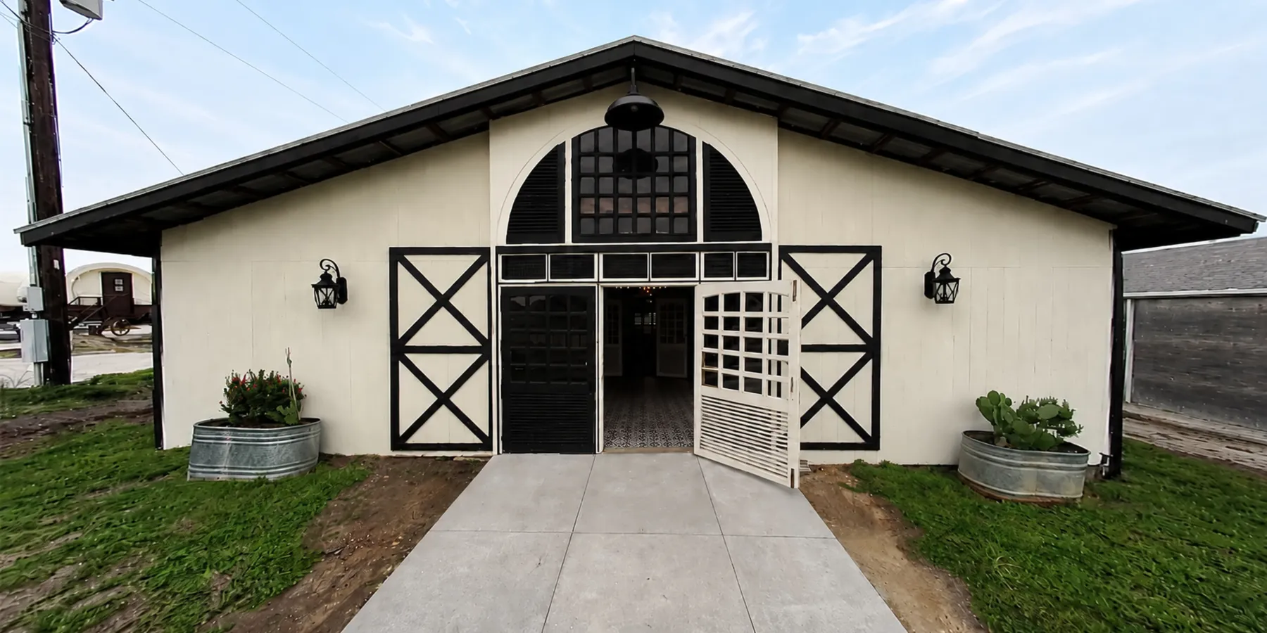 Cream and black dance hall at Twin Oaks